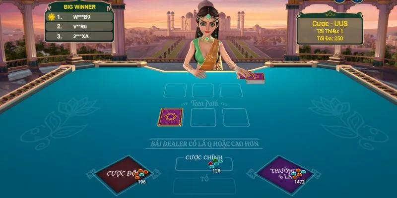 Giao diện đặt cược Teen patti trực tuyến